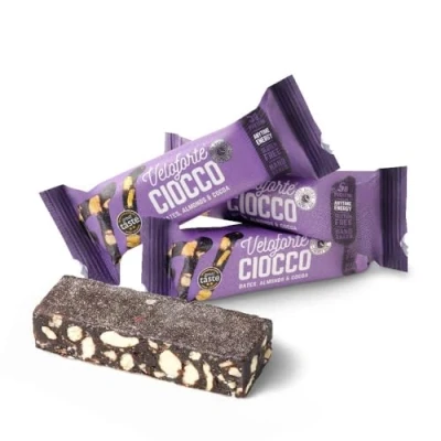 Image of Veloforte Ciocco Energy Bar Almonds &amp; Cocoa, Balanced Protein Carbs for Sport, Healthy 100% Natural Performance, Plant Based, Dairy Free, Gluten Vegetarian (9 bars)