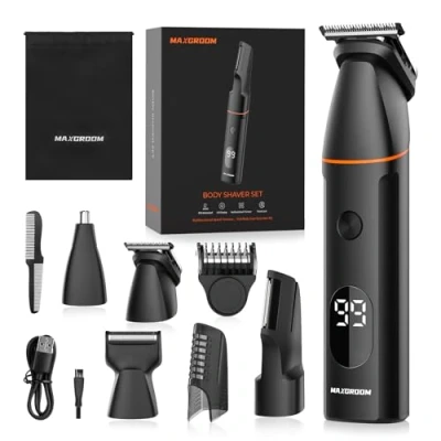 Image of MAXGROOM Male Body Shaver, Men&#039;s Epilator Set, 4 in 1 Hair Removal Machine for Body, Genitals and Intimate Area, Wet Dry Trimmer