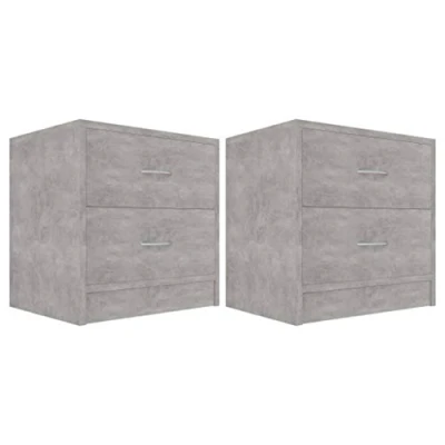 Image of vidaXL Engineered Wood Bedside Cabinets with 2 Drawers Set of 2, Concrete Grey Nightstands for Bedroom or Living Room