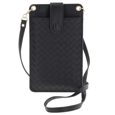Image of Equilibrium Woven Effect Mobile Phone Pocket Pouch Bag With Long Cross Body Strap Pink, Tan or Black (Black)