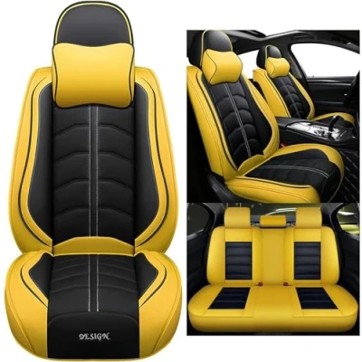 Image of LEJOLI Car Seat Covers Universal Set for Nissan Juke/Qashqai/Maxima/Micra/Murrano/Pathfinder Accessories, Yellow