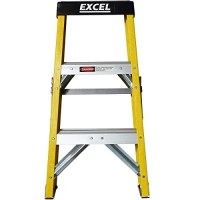Image of Excel Electricians Fibreglass 2 step Ladder 0.76m Height Heavy Duty Treads ladder, folding and lightweight Non conductive material, Maximum Load Capacity of 150kg