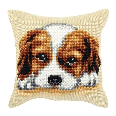 Image of Orchidea Cross Stitch Cushion Kit, Cotton, Dog 1, 40 x 40cm