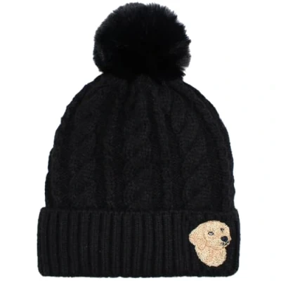 Image of TeddyT&#039;s Women&#039;s Labrador Dog Embroidered Luxury Fleece Lined Cable Black Bobble Hat