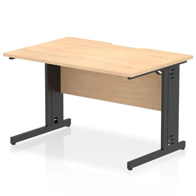 Image of Impulse 1200 x 800mm Scalloped Edge Straight Office Desk Maple Top Black Cable Managed Leg