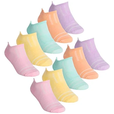 Image of Metzuyan 10 Pairs Girls Childrens Kids Socks Trainer Liner Low Cut Ankle Arch Support Size Light Pink 9 12