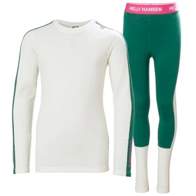 Image of Helly Hansen Unisex Kid&#039;s JR LIFA Merino Midweight Set Base Layer Bottom, 439 Emerald, 12 Years