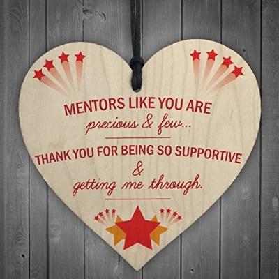 Image of RED OCEAN Thank You Mentor Teacher Midwife Tutor Gift Hanging Wooden Heart Support Sign