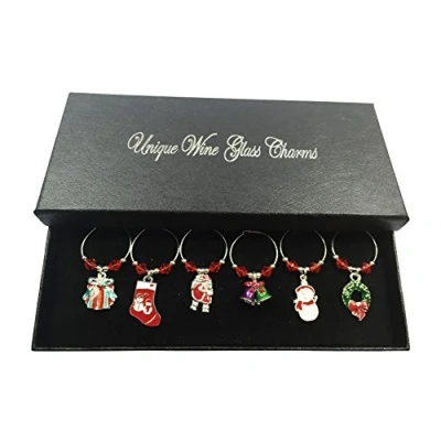 Image of Libby&#039;s Market Place Set of 6 Christmas Wine Glass Charms with Gift Box