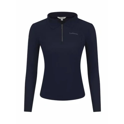 Image of LeMieux Long Sleeve Sport Polo Shirt Super Lightweight Soft Piqué Fabric Quarter Zip Fastening Navy UK 6
