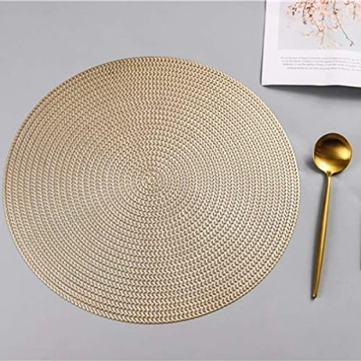 Image of Baisheng Placemats One Piece Round metal Crossweave Woven Vinyl Non Slip Insulation Stain Resistant placemat Washable Table Mats(1pc Light Gold)