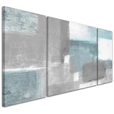 Image of Wallfillers Teal Grey Painting Bedroom Canvas Wall Art Accessories Abstract 3AC377 XXL 191x65cm