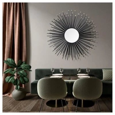 Image of SYLUOQP Large Sunburst Wall Mirror Round Metal Starburst Decorative Dining Room Living Hallway Porch Hanging Mirror,65cm