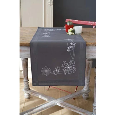 Image of Vervaco Runner White Flowers, Cotton Blend, Assorted, 32.6 x 5 32 cm