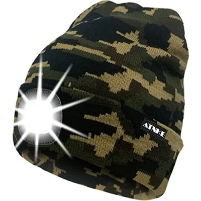 Image of ATNKE LED Lighted Beanie Cap,USB Rechargeable Running Hat Ultra Bright 4 Waterproof Light Winter Warm Gifts for Men and Women/Camouflage Green