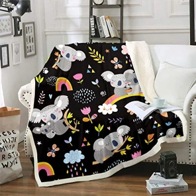 Image of Loussiesd Kids Koala Fleece Blanket Cute Animal Pattern Sherpa for Couch Sofa Cartoon Rainbow Butterfly Plush Throw Floral Flowers Fuzzy Room Decor Single 50&quot;x60&quot;