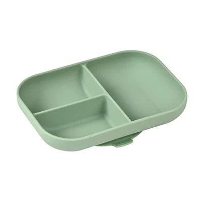 Image of Béaba Suction Compartment Silicone Plate, Anti Slip, Healthy and Durable, Dishwasher Compatible, Microwave, Freezer, Easy Care, sage Green