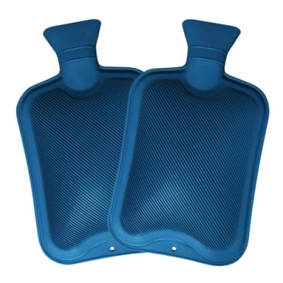 Image of Pack of 2 Hot Water Bottles Natural Rubber Large Bottle 2L Blue Bag for Pain Relief Secure &amp; Leakproof (2 Litre Blue)