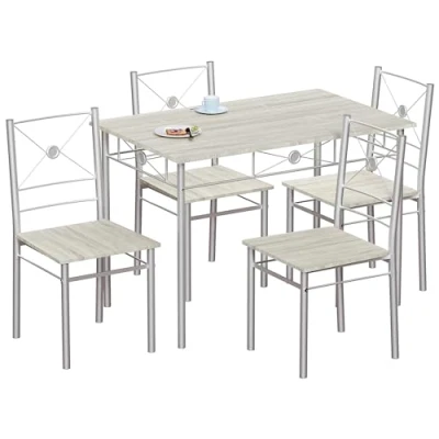 Image of Vida Designs Roslyn Dining Table and Chair Set, Kitchen Breakfast Modern Contemporary Furniture Set (Oak, 4 Seater)
