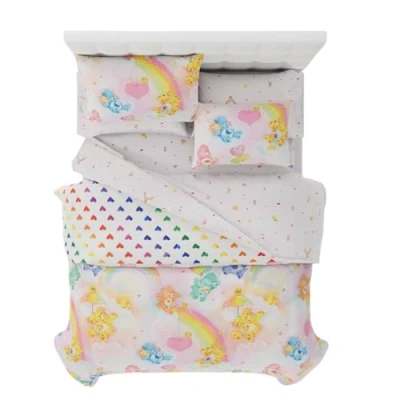 Image of Franco Collectibles Care Bears Classic Retro Rainbow Bedding 7 Piece Super Soft Comforter and Sheet Set with Sham, Full, (100% Official Licensed Product)