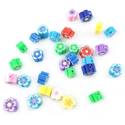 Image of Mixed Colour Polymer Clay Flower Beads 4mm x 6mm Pack of 30 for Jewellery Making and More