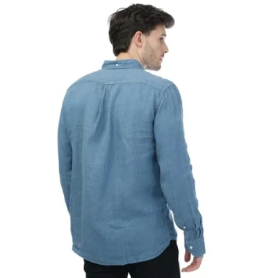 Image of Gant Mens Regular Ut Garment Dyed Linen Shirt in Blue Size Large
