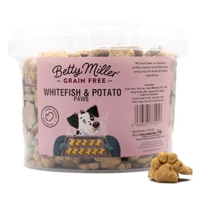 Image of Betty Miller Grain Free Dog Treats Biscuits (1kg, White Fish &amp; Potato Paws)