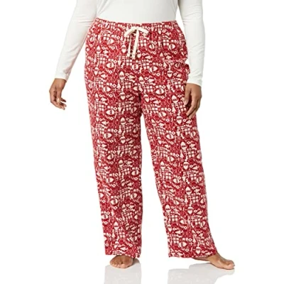 Image of Amazon Essentials Women&#039;s Flannel Sleep Trousers Discontinued Colours, Red Mono Santa, XXS