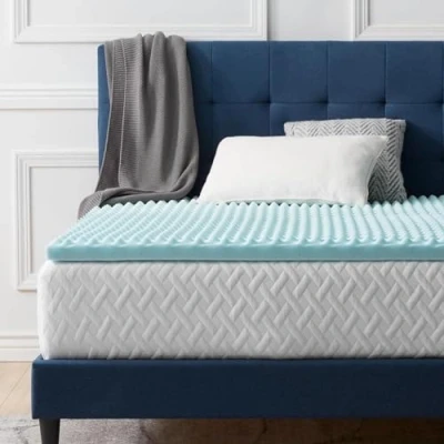 Image of LUCID Wavy Memory Foam Gel Cooling Mattress Topper 5 cm, Double, 150 x 200 Blue