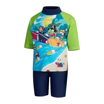 Image of Speedo Infant Boy&#039;s Learn to Swim Sun Protection Top &amp; Shorts Junior Boys Holiday Wear UV Protection, Harmony Blue/Green Lizard, 4 Years