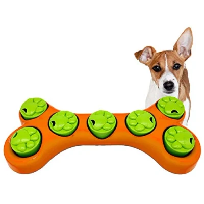 Image of Pet Toys Hide and Treat BONE PUZZLE Interactive Dog for Boredom Train Bowl Activity Toy Fun Game (Orange)