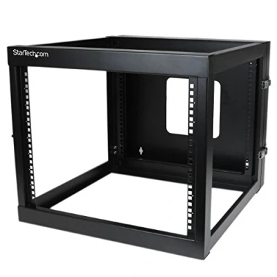 Image of StarTech.com 4 Post 8U Hinged Wall Mount Network Rack, 19&quot; Open Frame Server Rack with 19.8in Mounting Depth, Swing Out Data for IT / AV Computer Equipment, TAA (RK819WALLOH)