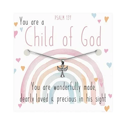 Image of Purple Piglet Gifts Sterling Silver Angel Necklace Box Chain Cubic Zirconia Pendant Unique Thoughtful Childs Girls Christening Baptism First Communion Confirmation Gift