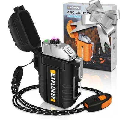 Image of Lafagiet Waterproof Arc Lighter, Outdoor Dual Plasma USB Rechargeable Flameless Electric Lighters for Camping, Hiking, Survival Tactical (F13 Black)