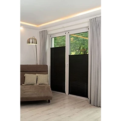 Image of Khome Klemmfix Pleated Blind, Polyester, Black, B65 x H210 cm