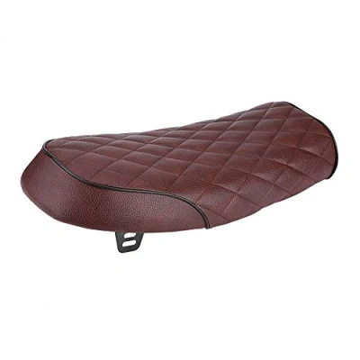 Image of Qiilu QL04437 Motorcycle PU Leather Vintage Cafe Racer Seat Flat Saddle Cushion for Honda CG125 GN CG CB400SS(Brown)