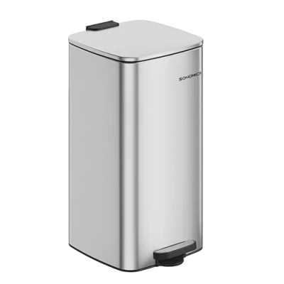 Image of SONGMICS Kitchen Bin, 8 Gallon (30 L) Trash Steel Pedal with Inner Bucket, Soft Close and Stays Open, Metallic Silver LTB593E01