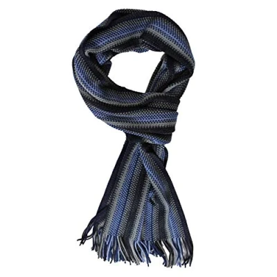 Image of Rotfuchs Knitted scarf men&#039;s women&#039;s wool multicoloured navy medium grey blue 185 x 25 cm