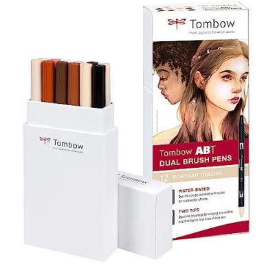 Image of Tombow ABT Dual Brush Pen, Portrait Colours, Pen with Two Tips, Perfect for Hand Lettering, Bullet Journal, Water soluble, 12P 4, Set of 12