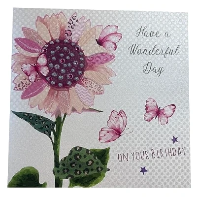 Image of White Cotton Cards WB208 Meadow &quot;Wishing You A Happy Birthday&quot; Handmade Birthday Card