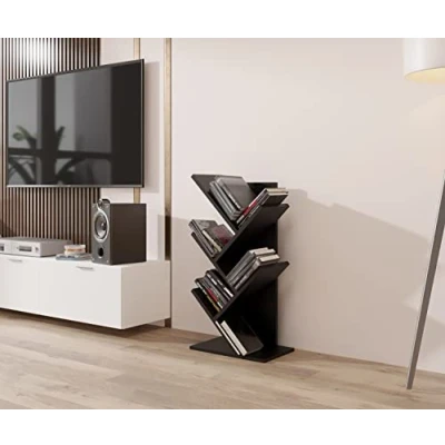 Image of ComfortCove Tree Bookshelf, Desktop Desk Bookcase, Floor Standing Book Shelf, Storage Rack for Living Room, Home Office, Bedroom or Kitchen, 5 Black