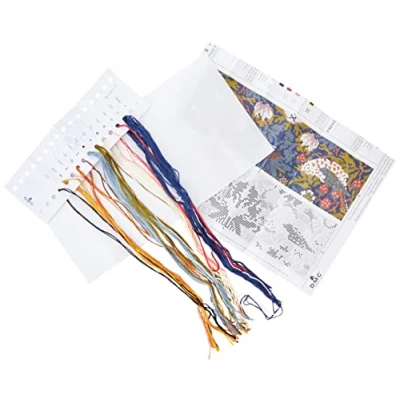 Image of DMC Strawberry Thief Cross Stitch Kit, Includes Six Strand Embroidery Thread, Needle, Blue 14ct Aida Fabric, Wooden Hoop (18cm) and Instructions