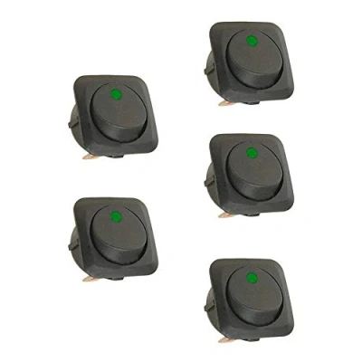 Image of Mintice? 5 X 25mm Car Vehicle Boat Truck Round Rocker Toggle Switch Green LED Light On off SPST Control 12V 25A