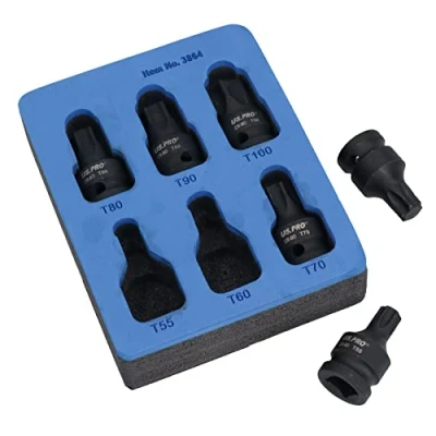 Image of 1/2in Drive Impact Impacted Male Torx Star Bit Sockets Stubby T55 T100 6pc Set