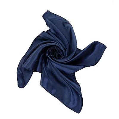 Image of Satin Silk Large 90cm X Square Plain Nautical Head Neck Scarfs Wrap (Navy)