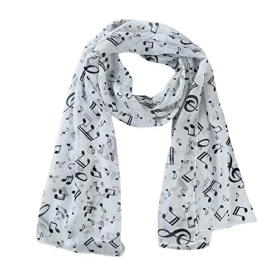 Image of JINLL Lady Musical Note Chiffon Neck Scarf Shawl Scarves Stylish Women Silk Scarf,White