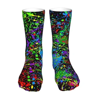Image of AOOEDM Glow in Dark Splatter Neon Socks for Men Women Casual Short 40 Cm Sport Comfort Tube Stockings