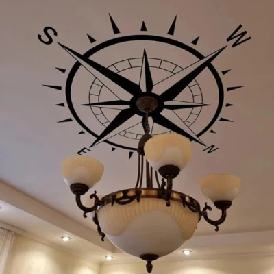 Image of YLLMNOBN Nautical Beach Art Sticker Ceiling Compass Rose Wall Decal Home Decor Living Room RV