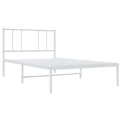 Image of vidaXL Small Single Bed Frame with Headboard Steel Storage Space White for Bedroom and Dormitory Suitable 75x190 cm Mattress