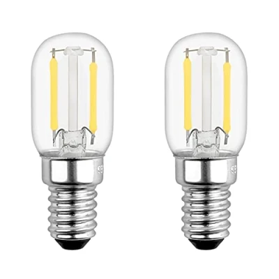 Image of Mini T22 E14 LED Fridge Bulbs Cool White 6000K, Pygmy 2W Replacement for SES Refrigerator Bulb 15W 230V, Light Small Screw Cooker Hood Bulbs, Pack of 2